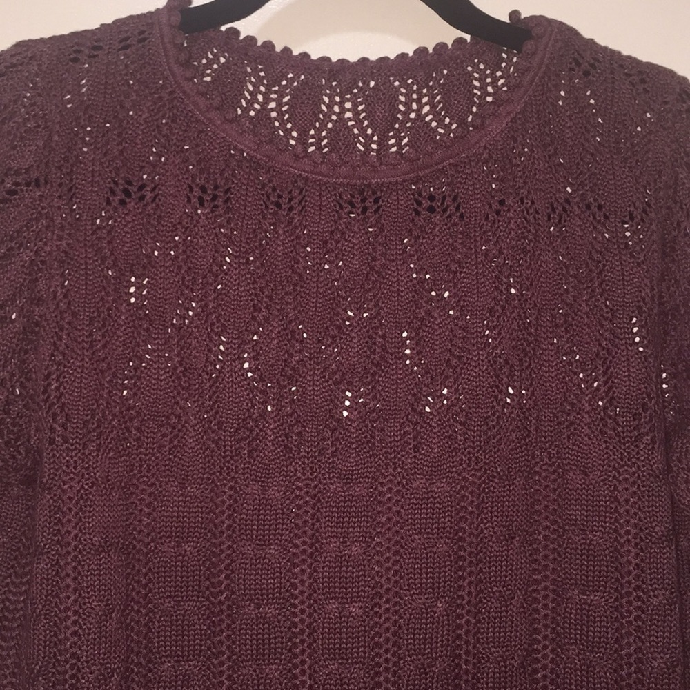 Eyelet Knitted Long‎ Sleeves Top Brown Size M